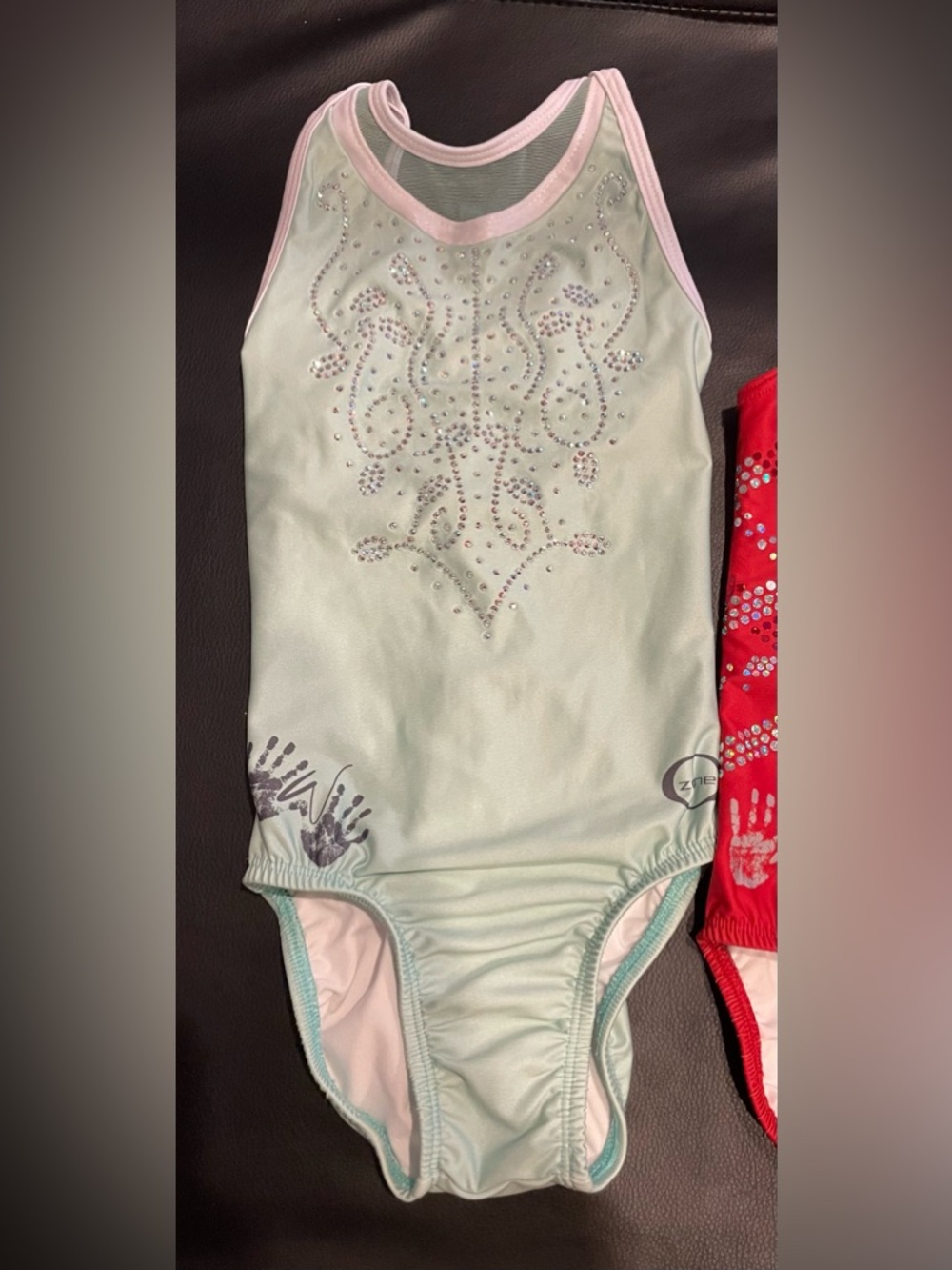 Chalk Warrior Light Mint Gymnastics Leotard with Crystal Design - Child Medium